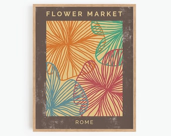 Impresión de arte floral, arte mural moderno, arte mural imprimible, impresión de mercado de flores, póster botánico, arte floral bohemio, arte digital