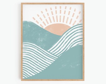 Abstract Landscape Printable Wall Art, Ocean Waves Print, Boho Beach Print, Beach House Decor, Abstract Art Print, Instant Download Art