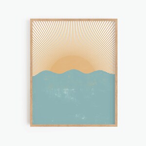 Abstrakte Landschaft druckbare Wandkunst, Ozean Wellen Druck, Boho aufgehende Sonne Strand Druck, Strand Haus Dekor, abstrakte Kunst, sofortiger Download Kunst