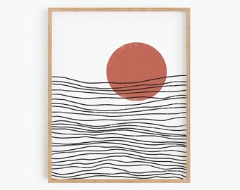 Ocean Waves Print, Boho Wall Decor, Printable Wall Art, Sunset Print, Beach House Decor, Abstract Art Print, Instant Download