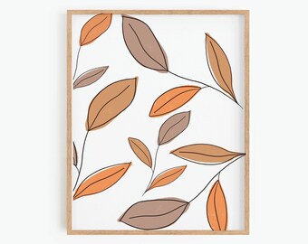 Liście jesienne, Dekoracje jesienne, Sztuka ścienna do druku, Dekoracje ścienne boho, Dekoracje jesienne, Minimalistyczny nadruk, Sztuka nowoczesna, Neutralna sztuka ścienna, Druk cyfrowy