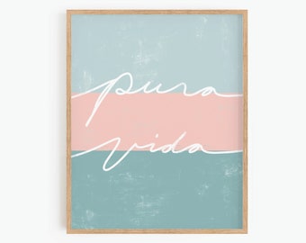 Pura Vida, druckbare Wandkunst, Typografie Kunst, Boho Strand Druck, Strand Haus Dekor, minimalistischer Druck, sofortiger Download Kunst