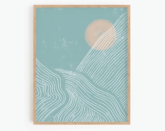 Abstract Landscape Printable Wall Art, Ocean Waves Print, Boho Beach Print, Beach House Decor, Abstract Art Print, Instant Download Art