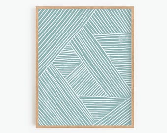 Geometric Printable Wall Art, Teal Stripes Print, Digital Print, Boho Decor, Abstract Art Print, Instant Download, Minimalist Print