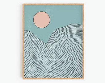 Abstract Landscape Printable Wall Art, Ocean Waves Print, Boho Beach Print, Beach House Decor, Abstract Art Print, Instant Download Art