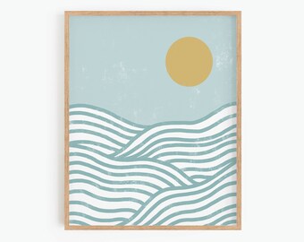 Abstract Landscape, Printable Wall Art, Ocean Waves Print, Boho Wall Decor, Beach House Decor, Abstract Art Print, Instant Download