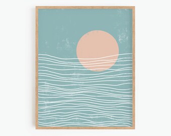 Ocean Waves Print, Boho Wall Decor, Printable Wall Art, Sunset Print, Beach House Decor, Abstract Art Print, Instant Download