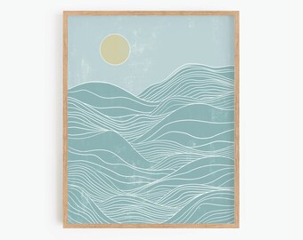 Abstract Landscape Printable Wall Art, Ocean Waves Print, Boho Beach Print, Beach House Decor, Abstract Art Print, Instant Download Art