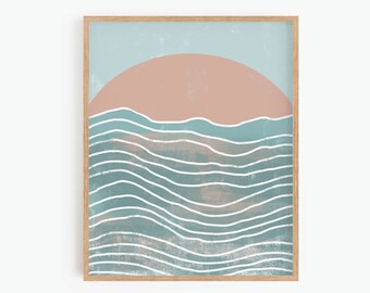 Abstract Landscape Printable Wall Art, Ocean Waves Print, Boho Beach Print, Beach House Decor, Abstract Art Print, Instant Download Art
