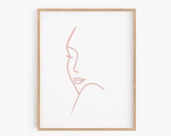 Minimalist Line Art, Printable Wall Art, Abstract Woman Face, Line Drawing, Boho Wall Decor, Digital Print, Instant Download