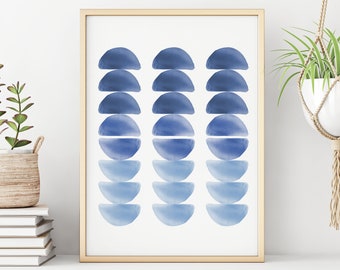 Geometric Printable Wall Art Digital Print Navy Blue Wall Art Abstract Art Print Beach Decor Instant Download Minimalist Print Modern Art