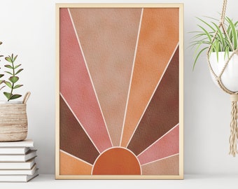 Abstract Sun, Printable Wall Art, Neutral Wall Art, Boho Decor, Abstract Sunburst, Digital Print, Instant Download Minimalist Print