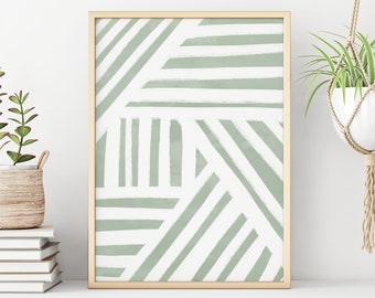 Sage Green Decor, Printable Wall Art, Stripes Print, Digital Print, Boho Decor, Abstract Art Print, Instant Download Art, Minimalist Print