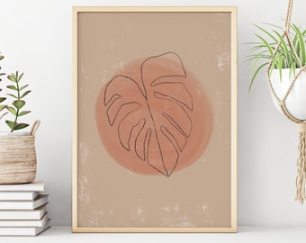 Monstera Leaf, Printable Wall Art, Digital Print, Boho Home Decor, Abstract Art Print, Aesthetic Wall Art, Instant Download