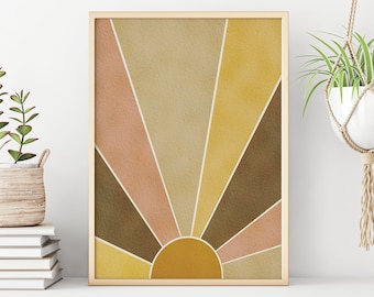 Abstract Sun Printable Wall Art Digital Print Neutral Wall Art Boho Decor Abstract Sunburst Art Print Instant Download Minimalist Print