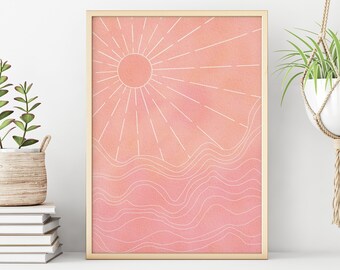 Boho Rising Sun Abstract Sun Wall Decor Imprimible Wall Art Impresión digital Boho Decor Abstract Sunburst Art Print Descarga instantánea