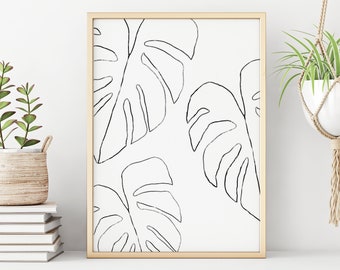 Monstera Leaves, Printable Wall Art, Botanical Digital Print, Neutral Wall Art, Boho Home Decor, Instant Download, Minimalist Print