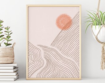 Boho Rising Sun Abstract Sun Wall Decoración Imprimible Wall Art Impresión digital Boho Decor Abstract Sunburst Art Print Descarga instantánea