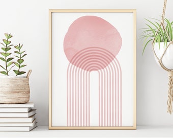 Abstract Rainbow, Printable Wall Art, Digital Print, Blush Pink Wall Art, Boho Decor, Abstract Art Print, Instant Download, Minimalist Print