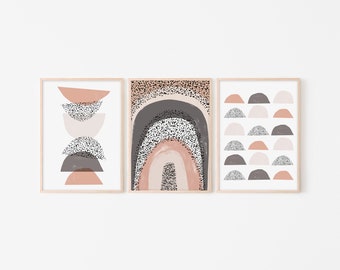 Set Of 3 Abstract Art Prints Geometric Printable Wall Art  Boho Decor Digital Print  Blush Pink Wall Art