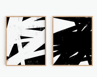 Conjunto de pared de galería de 2 impresiones, decoración de pared minimalista, arte de pared imprimible, impresión de arte abstracto en blanco y negro, impresión digital, descarga instantánea