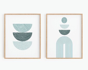 Abstract Art Prints, Printable Wall Art, Set Of 2 Prints, Boho Wall Decor, Mid Century Modern, Rainbow Print, Instant Download