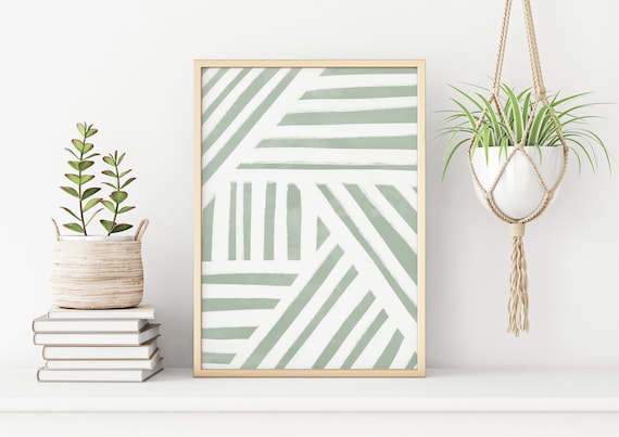Sage Green Decor Printable Wall Art Stripes Print Digital | Etsy