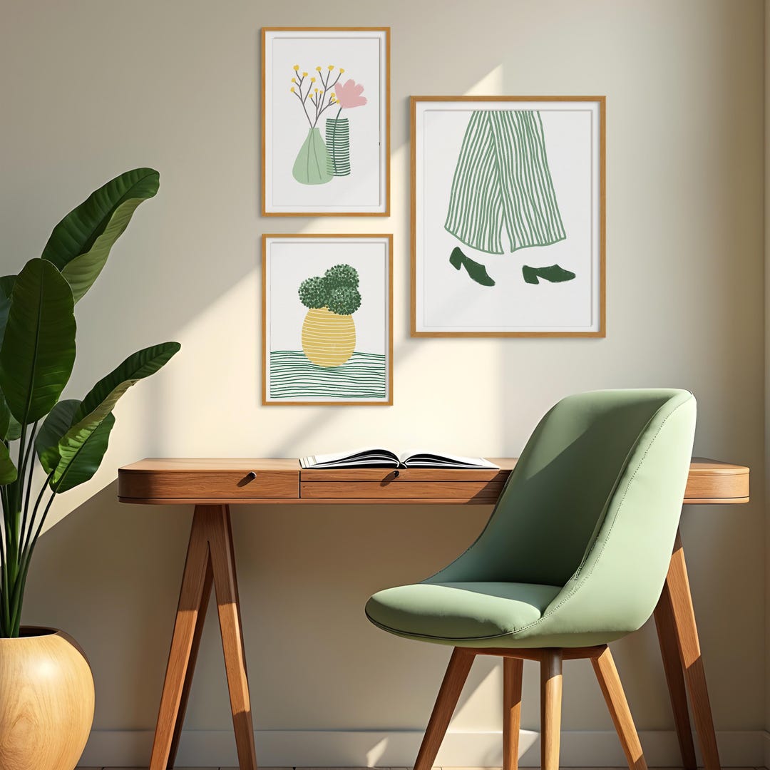 Sage Green Wall Art Set of 3, Japandi Printable Decor, Minimalist ...