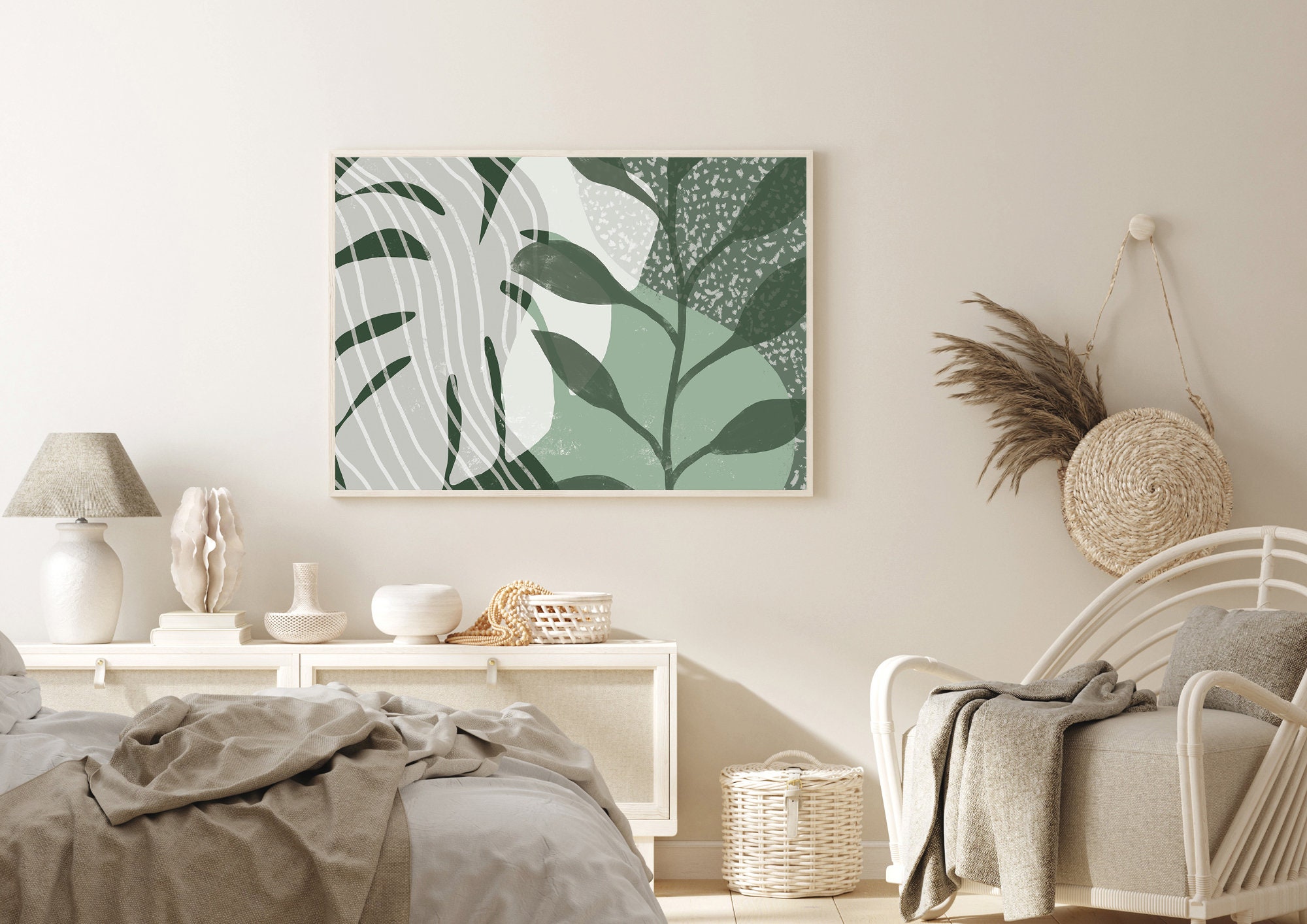 Sage Green Decor Monstera Leaves Printable Wall Art Boho | Etsy
