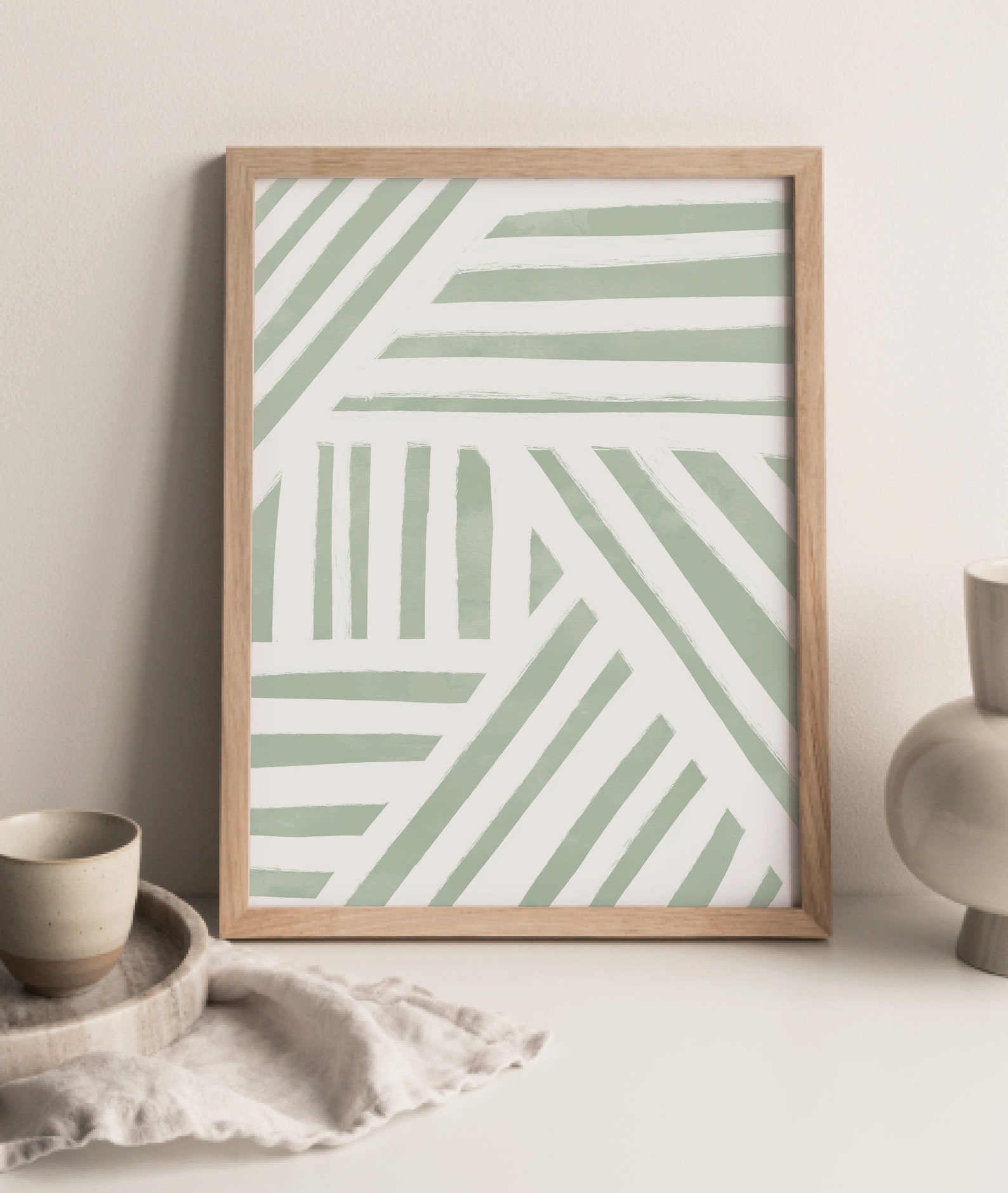 Sage Green Decor Printable Wall Art Stripes Print Digital | Etsy