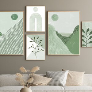 Sage Green Decor, Abstract, Printable Wall Art, Set Of 5 Prints, Botanical, Rainbow, Boho Decor, Digital Print, Instant Download Art image 10