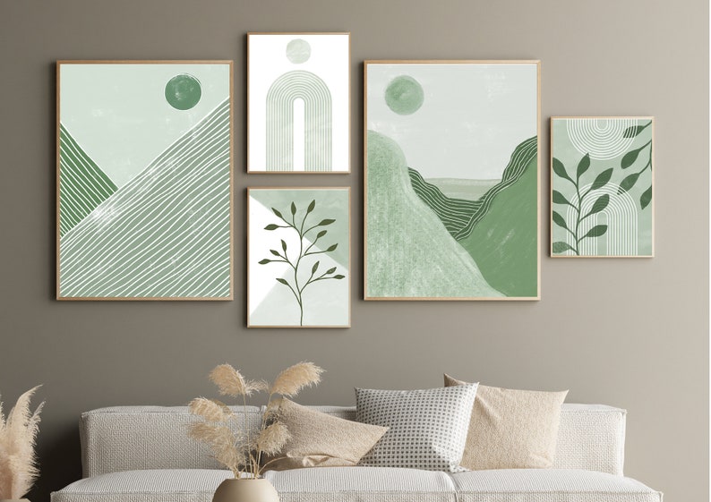 Sage Green Decor, Abstract, Printable Wall Art, Set Of 5 Prints, Botanical, Rainbow, Boho Decor, Digital Print, Instant Download Art image 10
