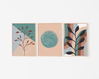 Set of 3 Prints, Botanical Printable Wall Art, Boho Rainbow Print, Aesthetic Wall Art, Abstract Art Print, Instant Download Art
