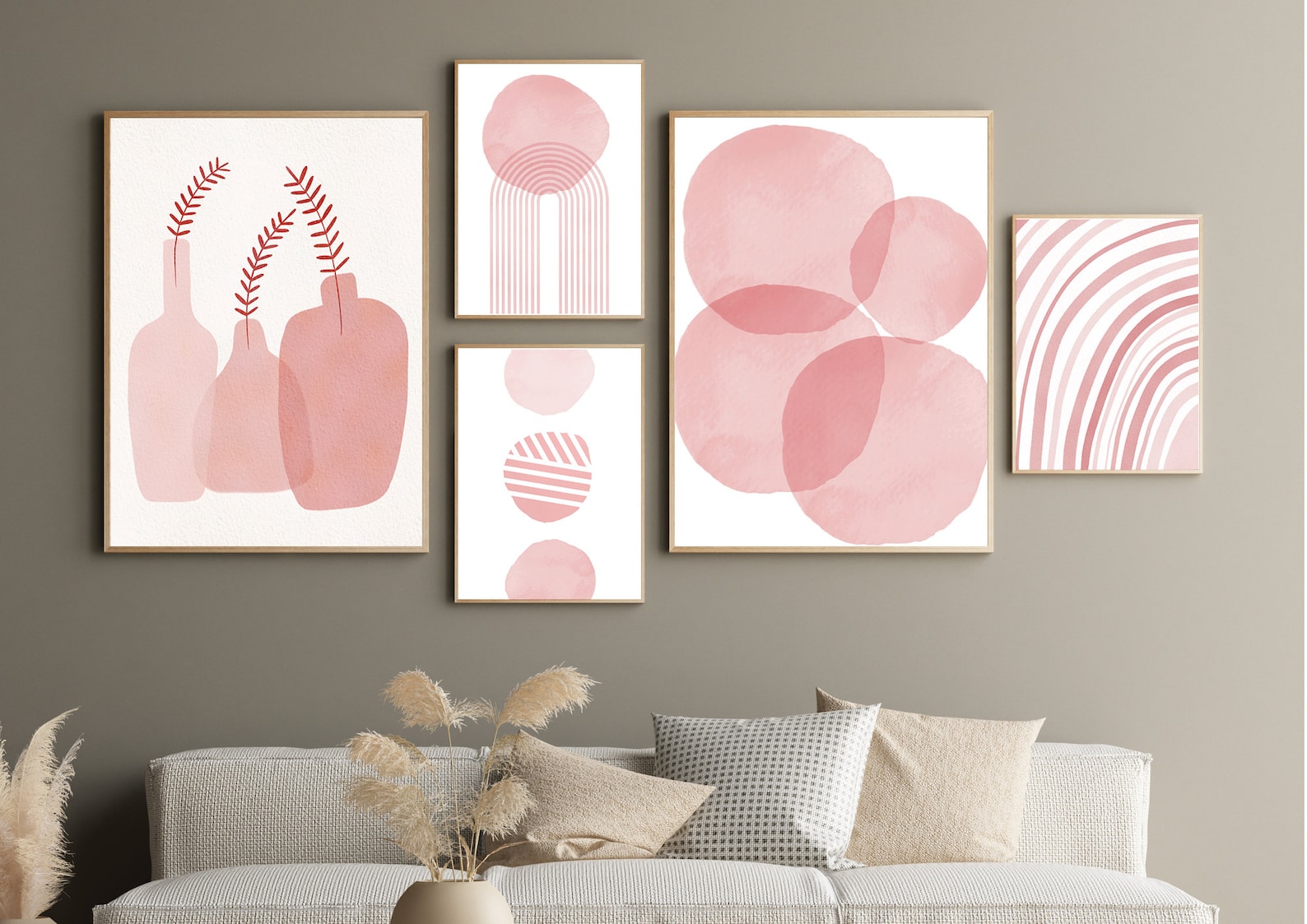 Blush Pink Abstract Art Prints Gallery Wall Art Set Of 5 Etsy
