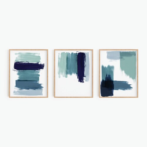Navy Gold Wall Art Set of 3 Prints Abstract Modern Art Etsy