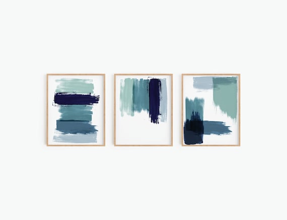 Set of 3 Prints Navy Blue Wall Art Abstract Printable Wall - Etsy