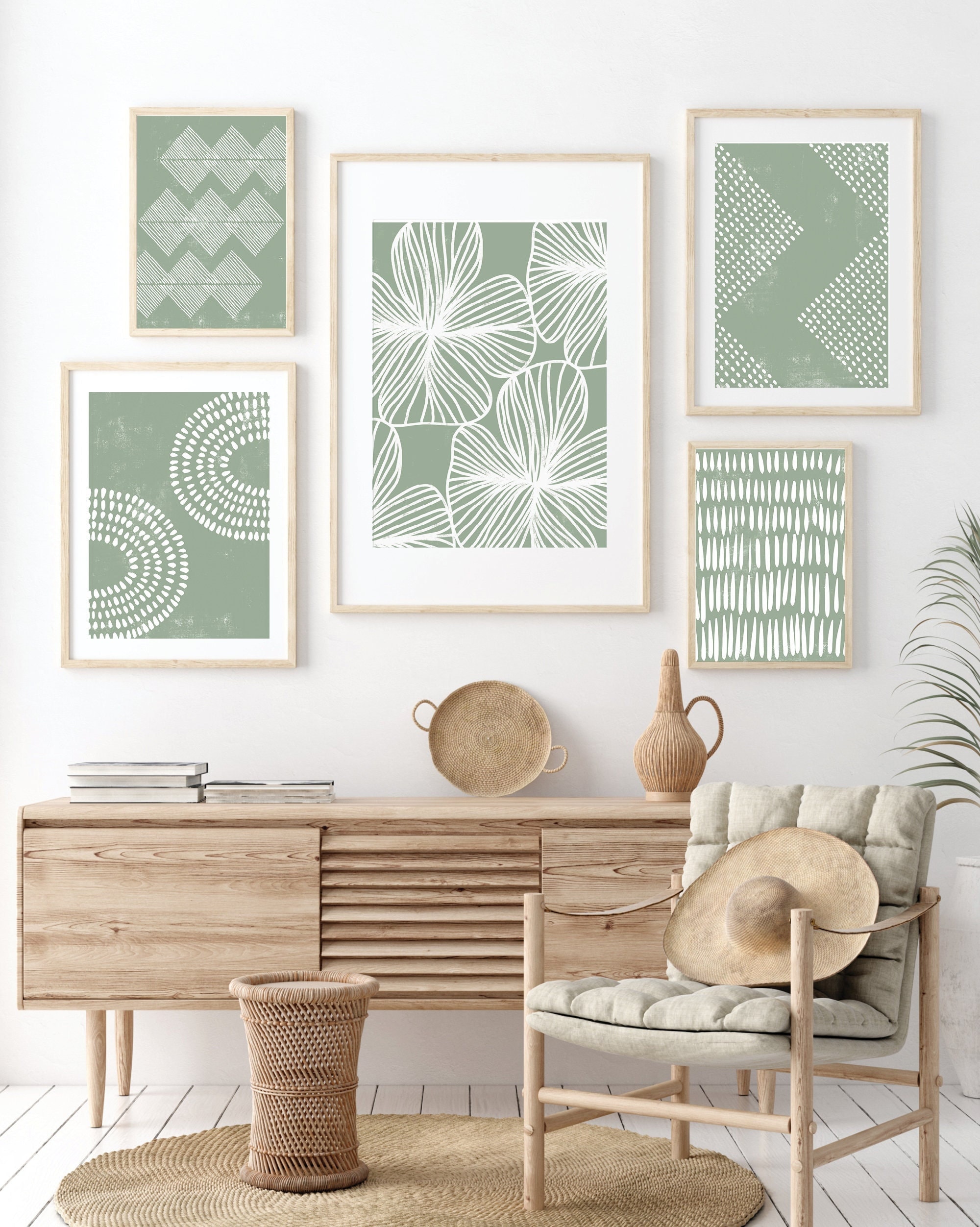 Sage Green Wall Decor Gallery Wall Art Set of 5 Prints | Etsy