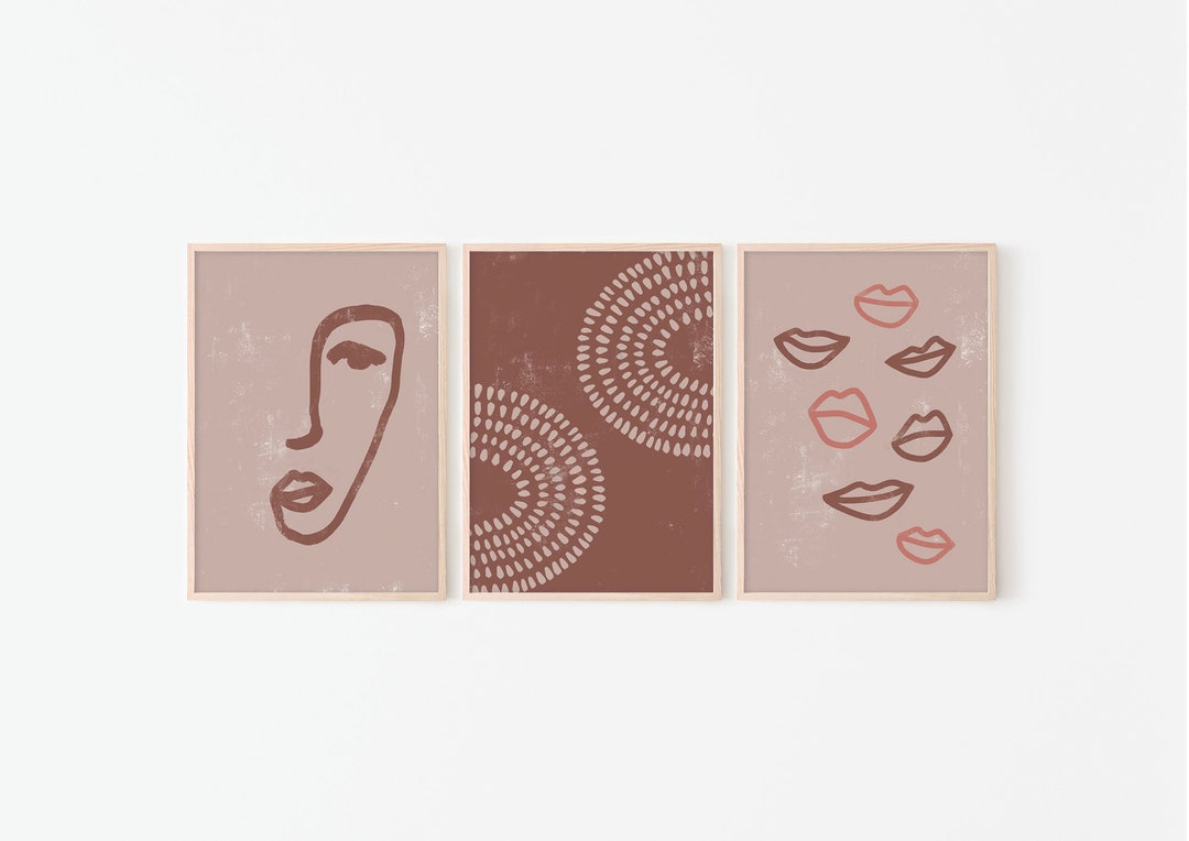 Abstract Woman Face, Printable Wall Art, Set of 3 Prints, Lips Print ...
