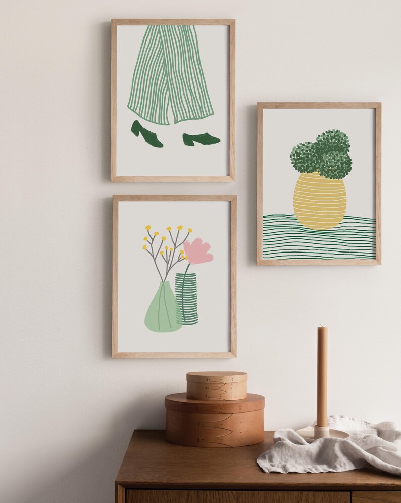 Sage Green Wall Art Set of 3, Japandi Printable Decor, Minimalist ...
