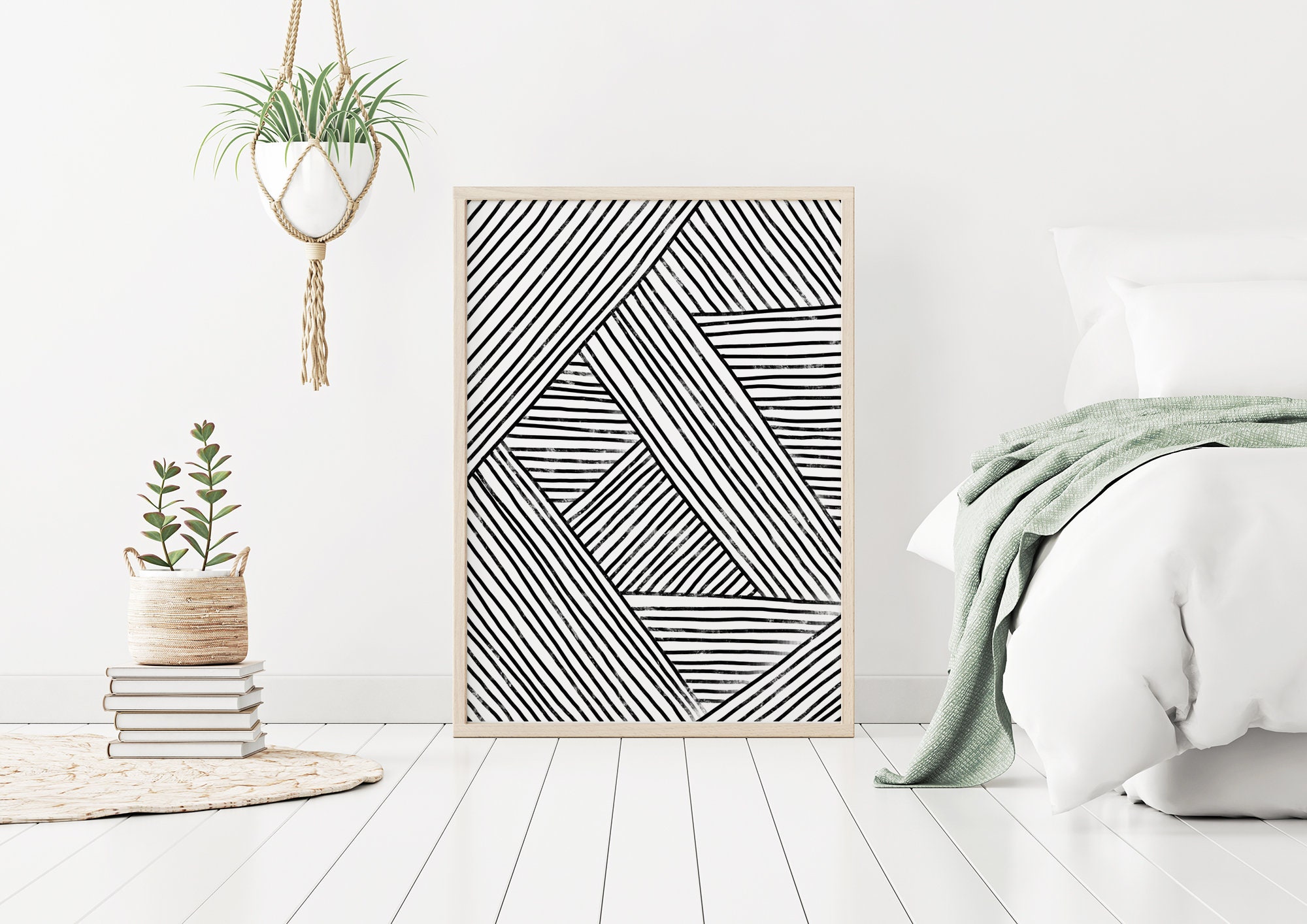 Black and White Stripes Print, Geometric Printable Wall Art, Digital ...