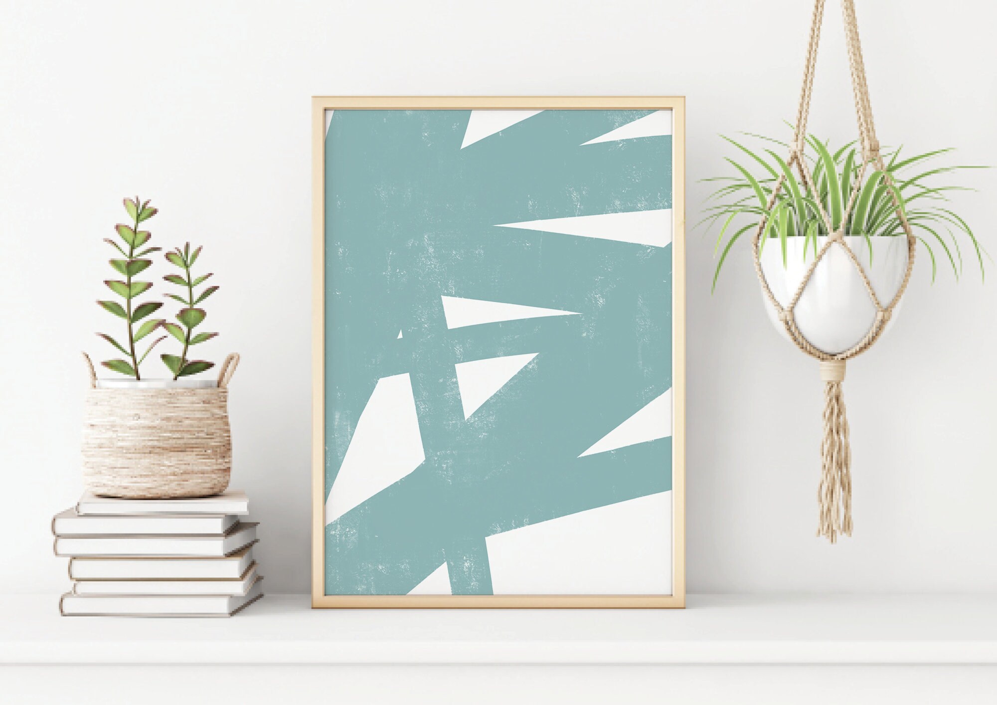 Teal Abstract Art Print Geometric Printable Wall Art Boho Etsy
