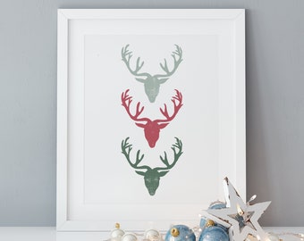 Boho Reindeer Print, Holiday Decor, Christmas Printable Wall Art, Deer Print, Christmas Decorations, Hygee Print,  Instant Download