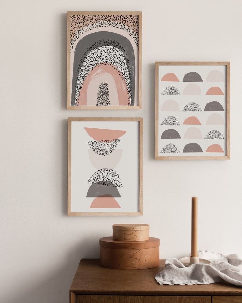Set of 3 Abstract Art Prints Geometric Printable Wall Art Boho Decor ...