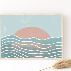 Abstract Ocean Waves, Printable Wall Art, Boho Beach Home Decor, Digital Print, Aesthetic Wall Art,  Minimalist Print, Horizontal Poster