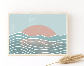 Abstract Ocean Waves, Printable Wall Art, Boho Beach Home Decor, Digital Print, Aesthetic Wall Art,  Minimalist Print, Horizontal Poster