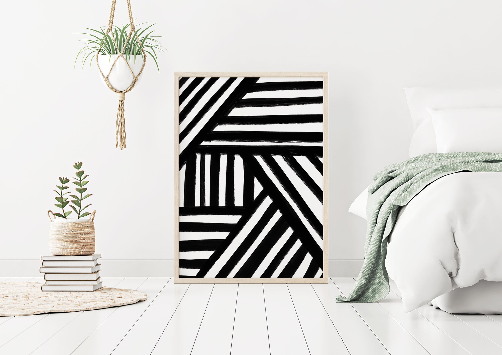 Black and White Stripes Print Geometric Printable Wall Art Etsy