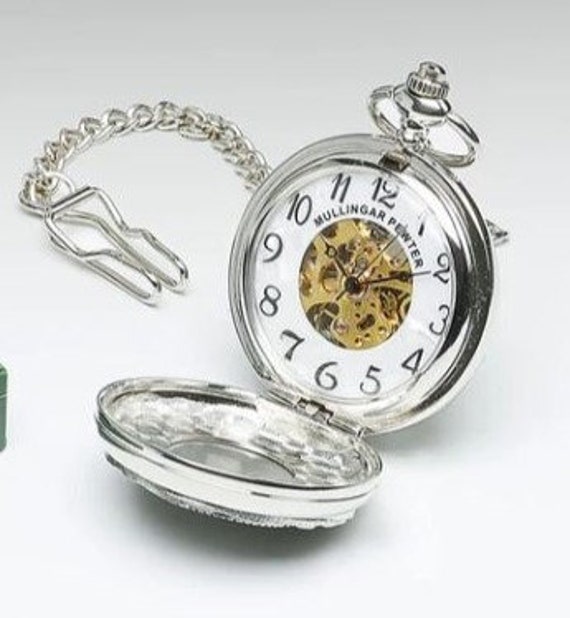 Pewter Pocket Watch With Tree of Life and Celtic Border Irish