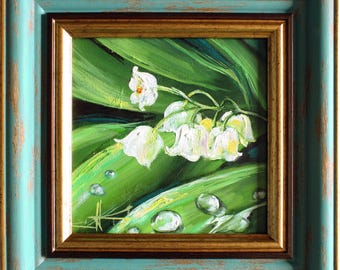 Maiglöckchen Original Ölgemälde Frühling Blumenkunst Blumenwanddekor Blumengeschenk Geschenk für sie Geschenk für Lehrer Geschenk für Muttertag