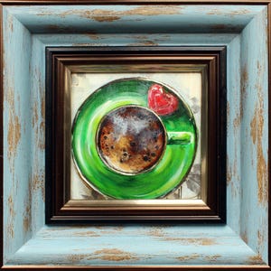 Green Coffee Cup Painting: Small Kitchen Wall Art, 2024