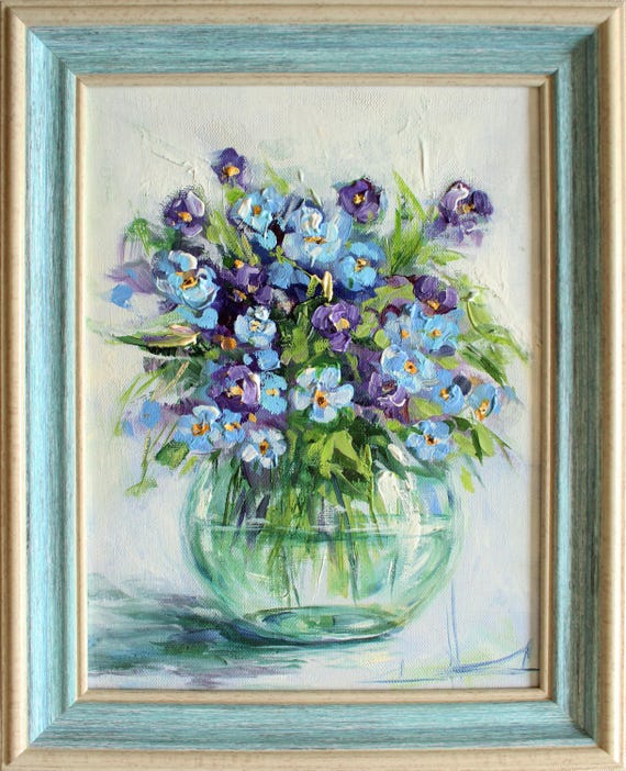 Forget Me Nots Original Oil Painting Floral Art Housewarming Gift